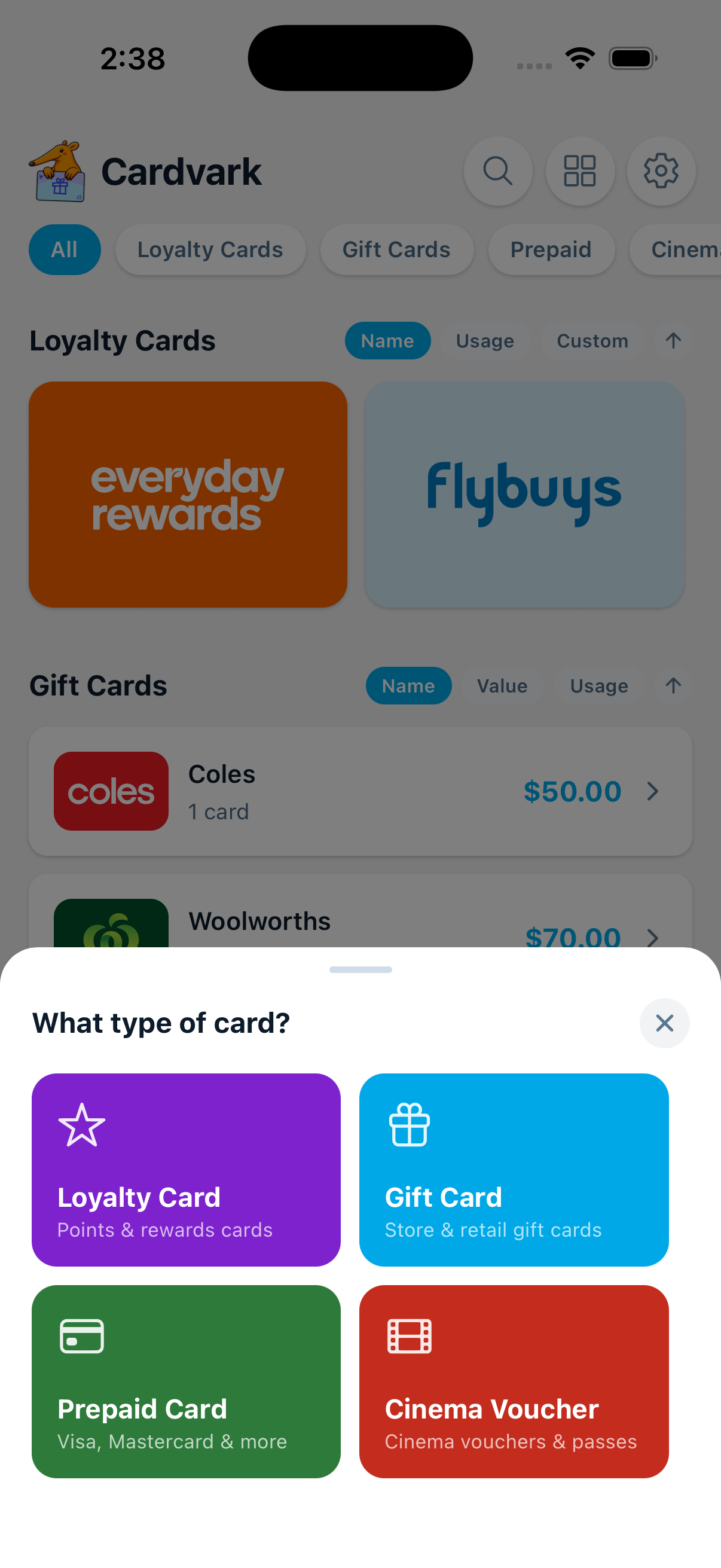 Track all your cards and vouchers